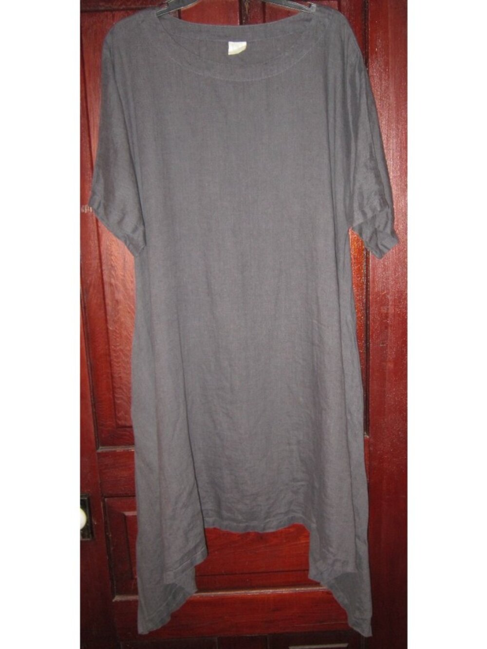 Linenbee L XL Loose 100% Linen Tunic Dress Lagenlook Pockets Gray Flowy Draped